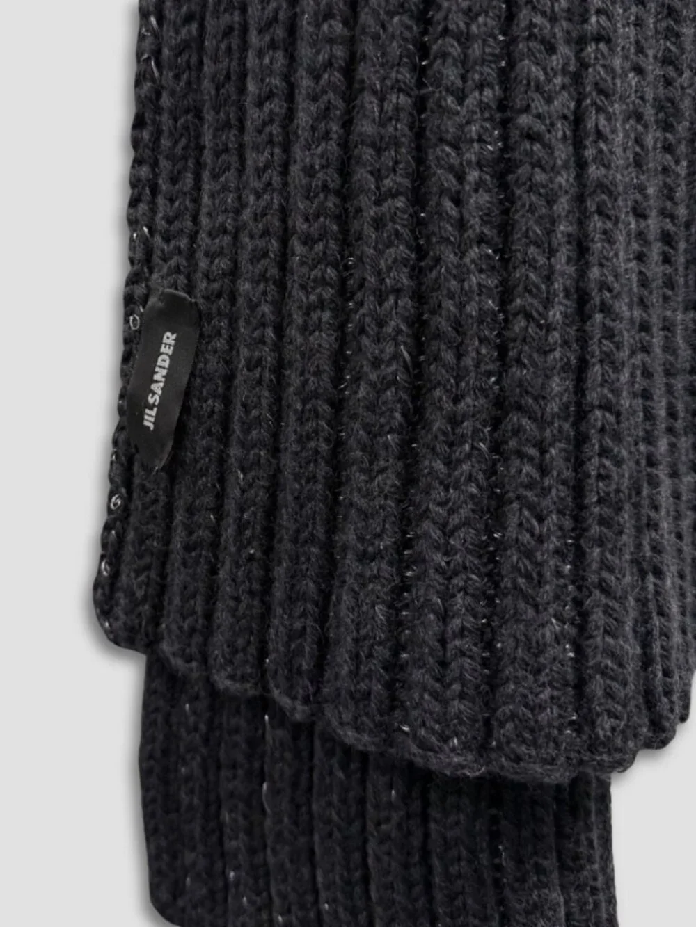 JIL SANDER Black Silver Wool Blend Chunky Cable Knit Scarf